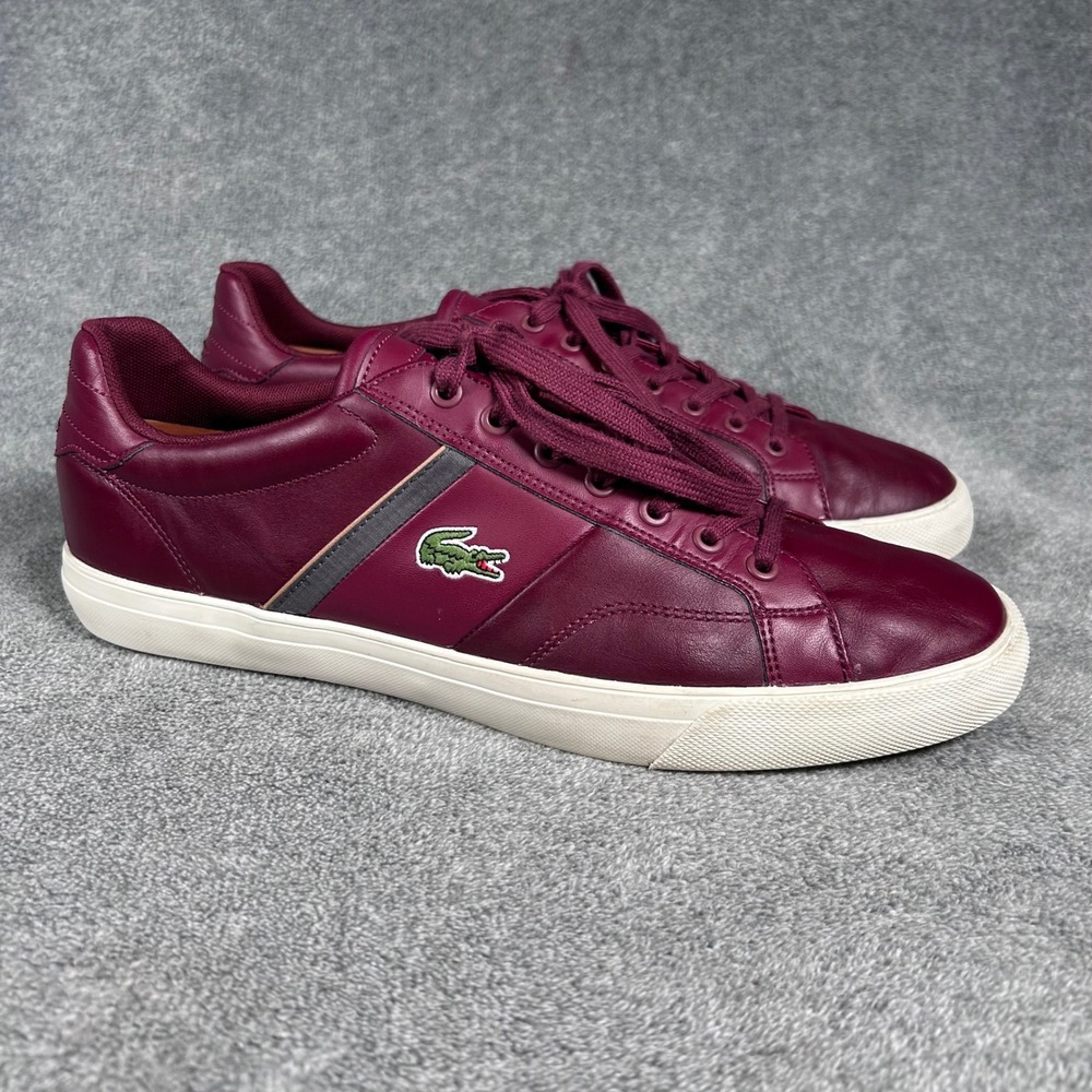 Lacoste Fairlead Sneakers Mens Red Burgundy Leather Low Top Casual Mens 10